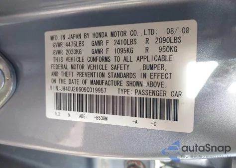 2009 Acura Tsx из США, поврежденный, VIN JH4CU26609C019957